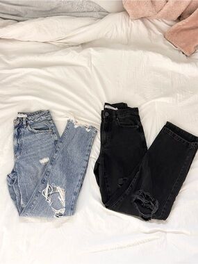 Two Garage Distressed Jeans - Light Blue & Black